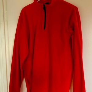 Pullover Fleece Sweatshirt Sz L Red 1/4 Zip Embroidered Employee Apple Logo